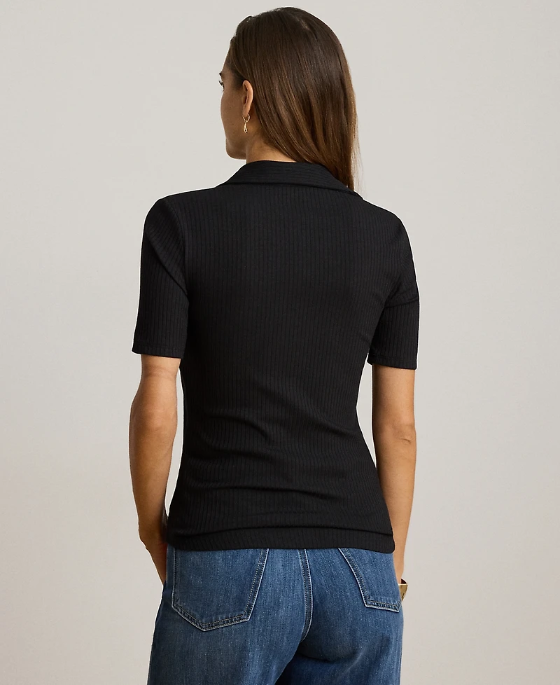 Lauren Ralph Petite Collared Rib-Knit Polo Top