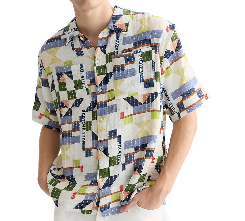 Scotch & Soda Men's Print Stitch Short-Sleeve Shirt