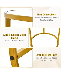 Gymax 2 pieces Sintered Stone Top Round Side Table 16''x16'' End Table with Golden Metal Frame