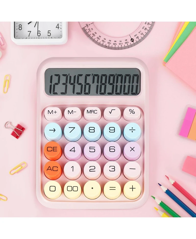 Danrong Mechanical Switch Calculator with Big Buttons, 12 Digits Large Lcd Display Desktop Calculator, Cute for Students