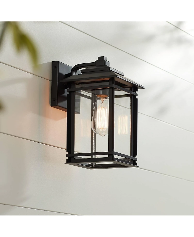 John Timberland North House Mission Outdoor Wall Light Fixtures Set of 2 Matte 12 inches Clear Glass for Post Exterior Barn Deck House Porch