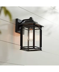 John Timberland North House Mission Outdoor Wall Light Fixtures Set of 2 Matte 12 inches Clear Glass for Post Exterior Barn Deck House Porch