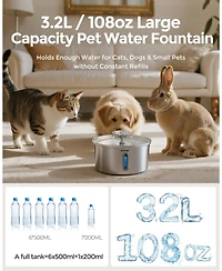 Ltmate Cat Water Fountain Stainless Steel, Automatic, Ultra Quiet Pump,Easy to Clean