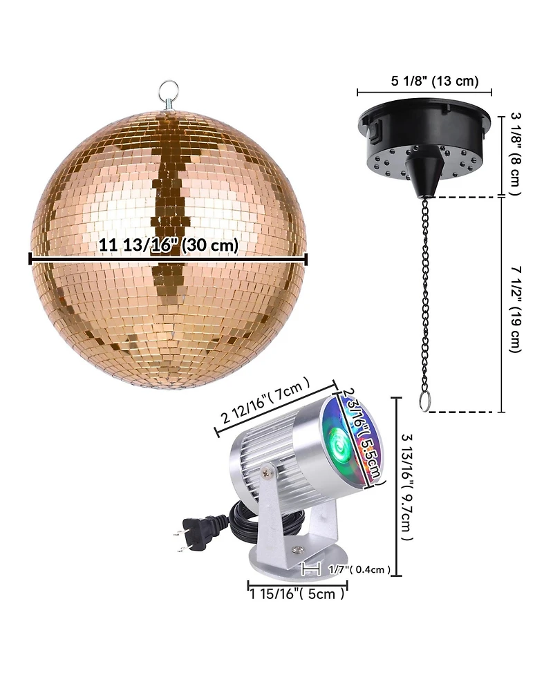 Yescom 12" Party Mirror Ball with 2 Rgb Spotlights Rotating Motor Dj Club Disco
