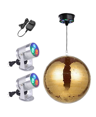 Yescom 16" Disco Mirror Ball 2 Rgb Spotlights Rotating Motor Kit Party Dj Club