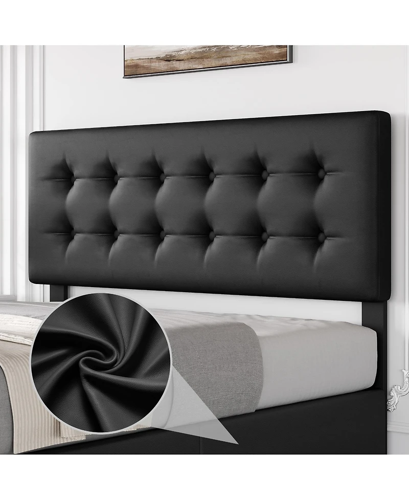 Homfan Upholstered Platform Bed Frame with 4 Storage Drawers, Button Tufted Headboard, Wooden Slats