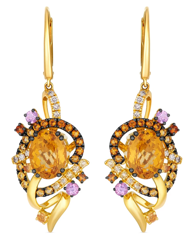 Le Vian Multi-Gemstone & Vanilla Diamond (1/8 ct. t.w.) Drop Earrings in 14k Honey Gold