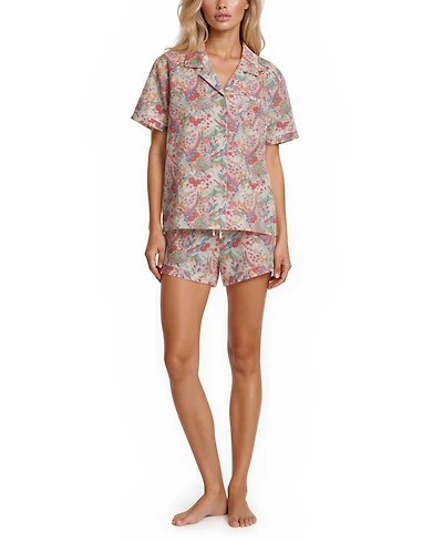 Vera Bradley Women's Iconic Print Notch Collar Shirt and Pajama Shorts, 2-Piece Set