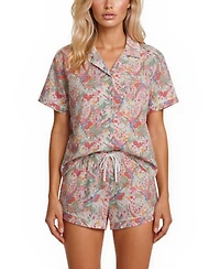 Vera Bradley Women's Iconic Print Notch Collar Shirt and Pajama Shorts, 2-Piece Set