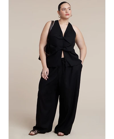 Eloquii Women's Drawstring Wide Leg Linen Pant