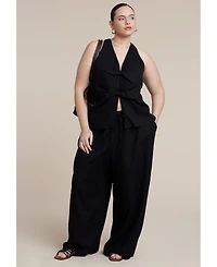 Eloquii Women's Drawstring Wide Leg Linen Pant