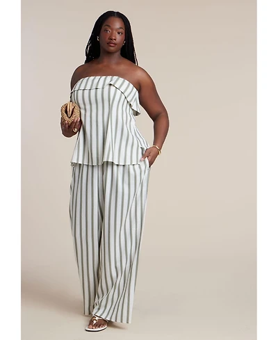 Eloquii Women's Drawstring Wide Leg Linen Pant