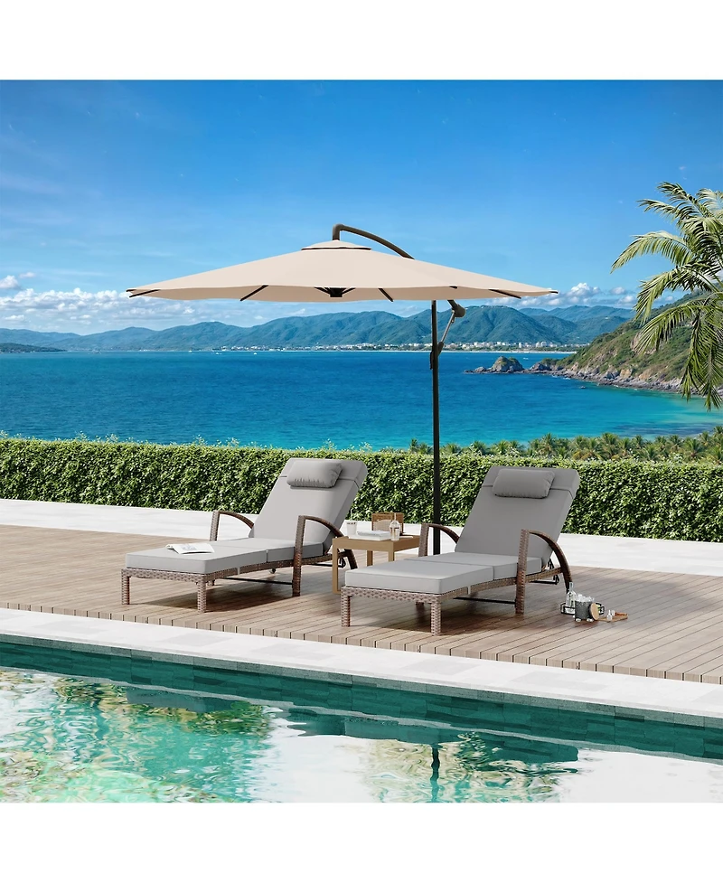 Homfan Adjustable Wicker Outdoor Chaise Lounge Chair with Wheels and Thick Washable Cushion, 5-Position Rattan Patio Recliner for Pool Garden