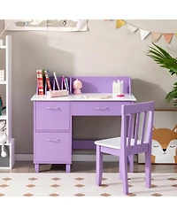 Slickblue Kids Wooden Desk and Chair Set with Storage Cabinet and Drawer