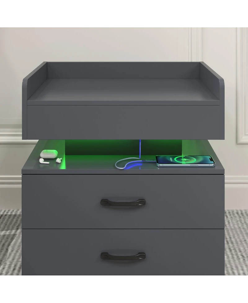 Streamdale Furniture Led Nightstand Drawers and Storage