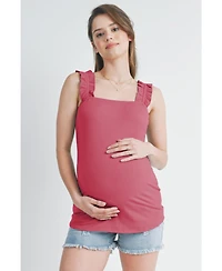 Hello Miz Maternity Square Neck Ribbed Tank Top with Ruffled Straps