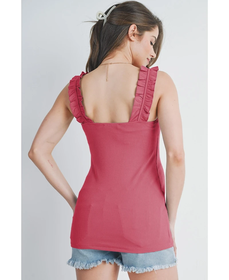Hello Miz Maternity Square Neck Ribbed Tank Top with Ruffled Straps