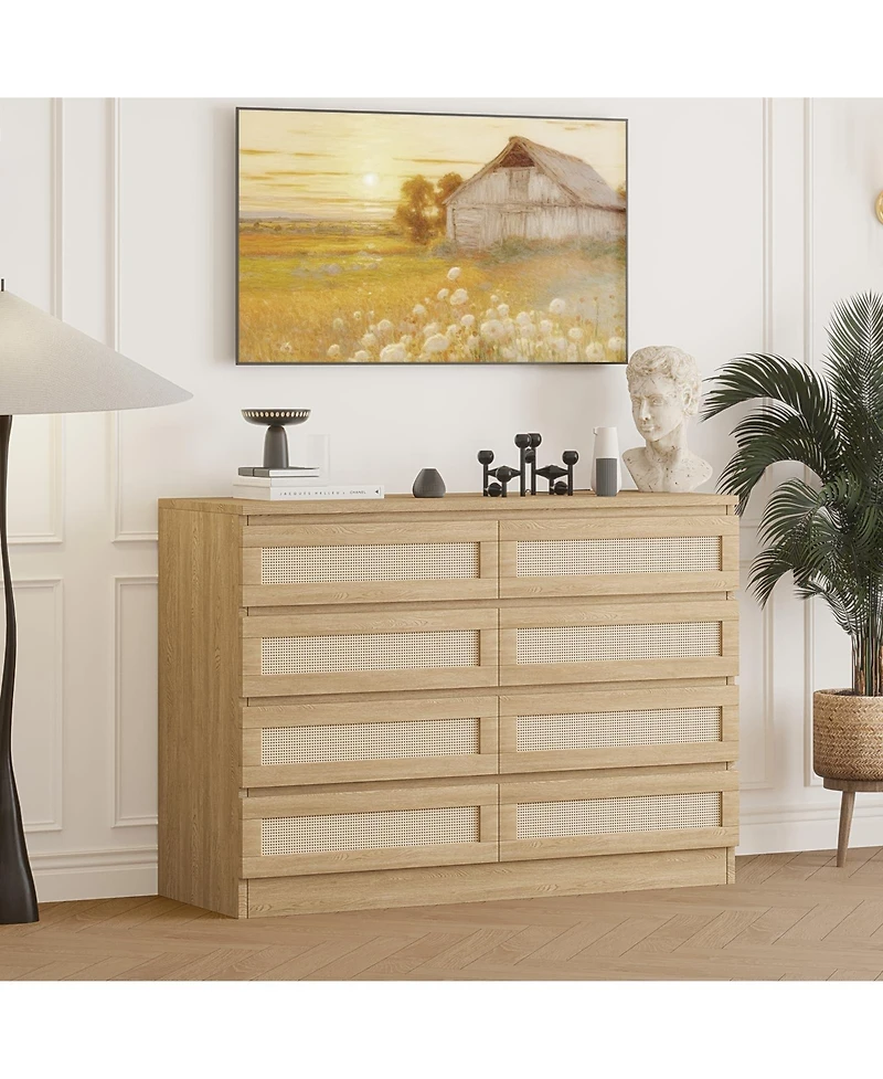 gaomon Rattan Dresser 8 Drawer Double for Bedroom