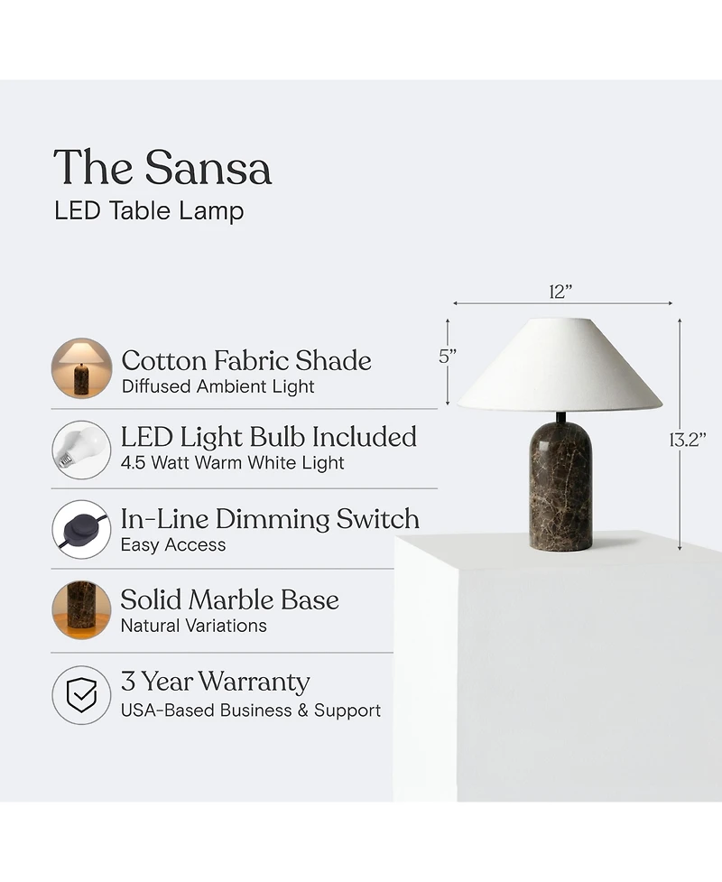 Brightech Sansa Stone Led Table Lamp with Dimmer (13")