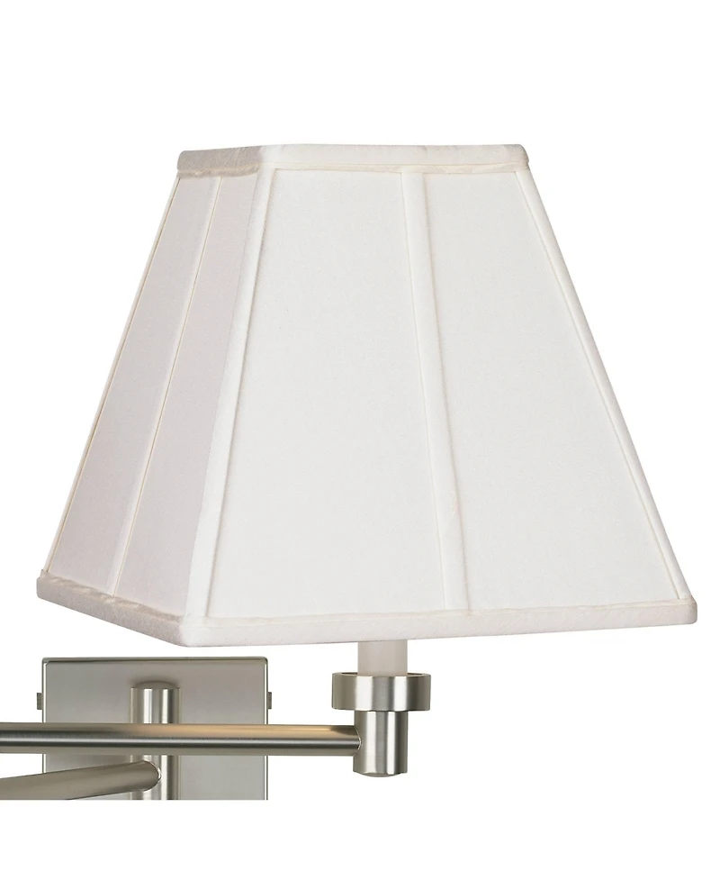 Possini Euro Design Modern Swing Arm Wall Lamp Brushed Nickel Plug-In Light Fixture Fabric Square Shade for Bedroom Bedside
