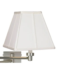 Possini Euro Design Modern Swing Arm Wall Lamp Brushed Nickel Plug-In Light Fixture Fabric Square Shade for Bedroom Bedside