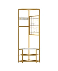 Slickblue Freestanding Corner Hall Tree with Removable Hooks & Shelves