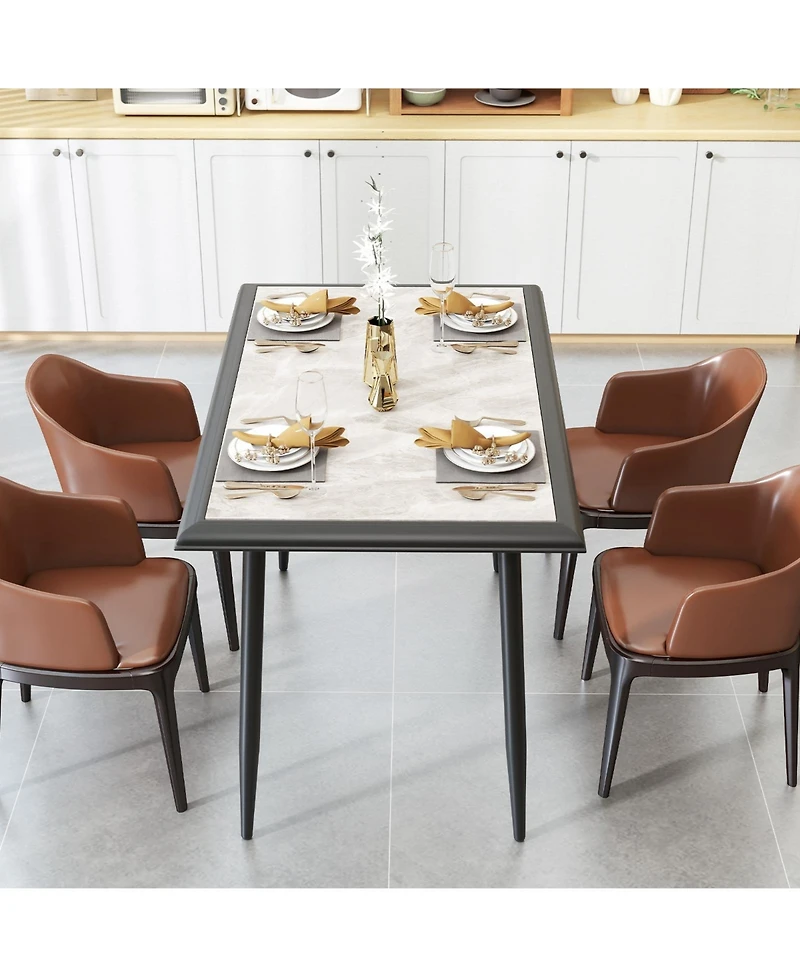 Slickblue Modern Rectangular Kitchen Table Sintered Stone Metal Frame
