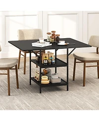 Slickblue Rectangular Kitchen Table with Open Shelves and Metal Legs 4-6 Seater