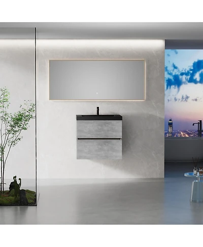 Sillysis Inch Wall Mounted Bathroom Vanity, Quartz Sand Sink, Soft Close Drawers