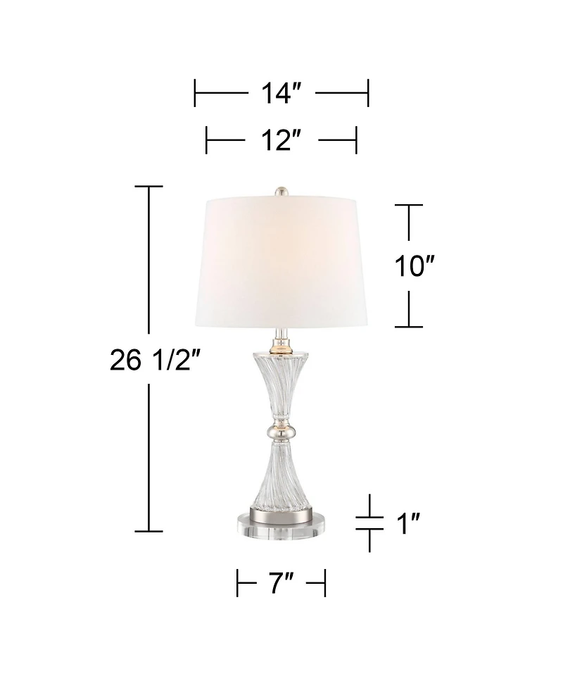 Regency Hill Luca Modern Table Lamps Set of 2 with Round Risers 26.5 Inches High Glass Usb Charging Port Fabric Drum Shade for Living Room Desk Office