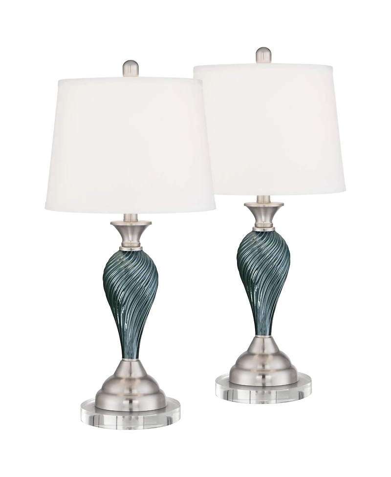 Regency Hill Arden Coastal Table Lamps 26 Inches High Set of 2 Glass Twist with Round Risers Empire Shade for Bedroom Living Room Bedside House
