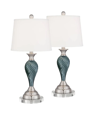 Regency Hill Arden Coastal Table Lamps 26 Inches High Set of 2 Glass Twist with Round Risers Empire Shade for Bedroom Living Room Bedside House