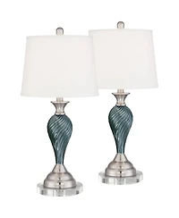 Regency Hill Arden Coastal Table Lamps 26 Inches High Set of 2 Glass Twist with Round Risers Empire Shade for Bedroom Living Room Bedside House