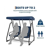 GarveeLife 3-Seat Outdoor Patio Swing Chair with Adjustable Canopy and Reclining Backrest Heavy Duty Metal Frame Thick Resistant For Backyard