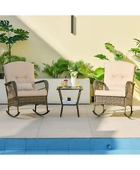 GarveeLife Outdoor Wicker Rocking Chairs, Pe Rattan Garden Rocking Chairs Wicker Garden Armchair with Thick Cushion Pillow Patio Rocker Chair