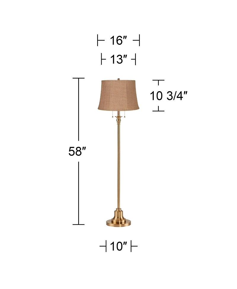 360 Lighting Dyna Traditional 58 inches Tall Standing Floor Lamp Skinny Pole Pull Chain Antique Brass Finish Burlap