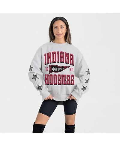 Gameday Couture Women's Ash Indiana Hoosiers Oversized Pennant Pride Rhinestone Star Sleeve Sweatshirt