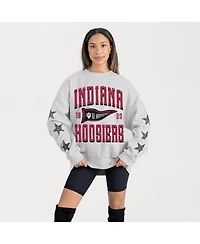Gameday Couture Women's Ash Indiana Hoosiers Oversized Pennant Pride Rhinestone Star Sleeve Sweatshirt