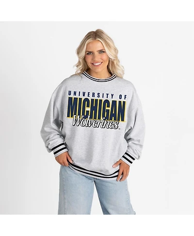 Gameday Couture Women's Gray Michigan Wolverines Oversized Showdown Ringer Stripe Sweatshirt
