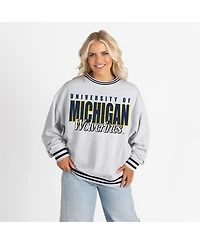 Gameday Couture Women's Gray Michigan Wolverines Oversized Showdown Ringer Stripe Sweatshirt