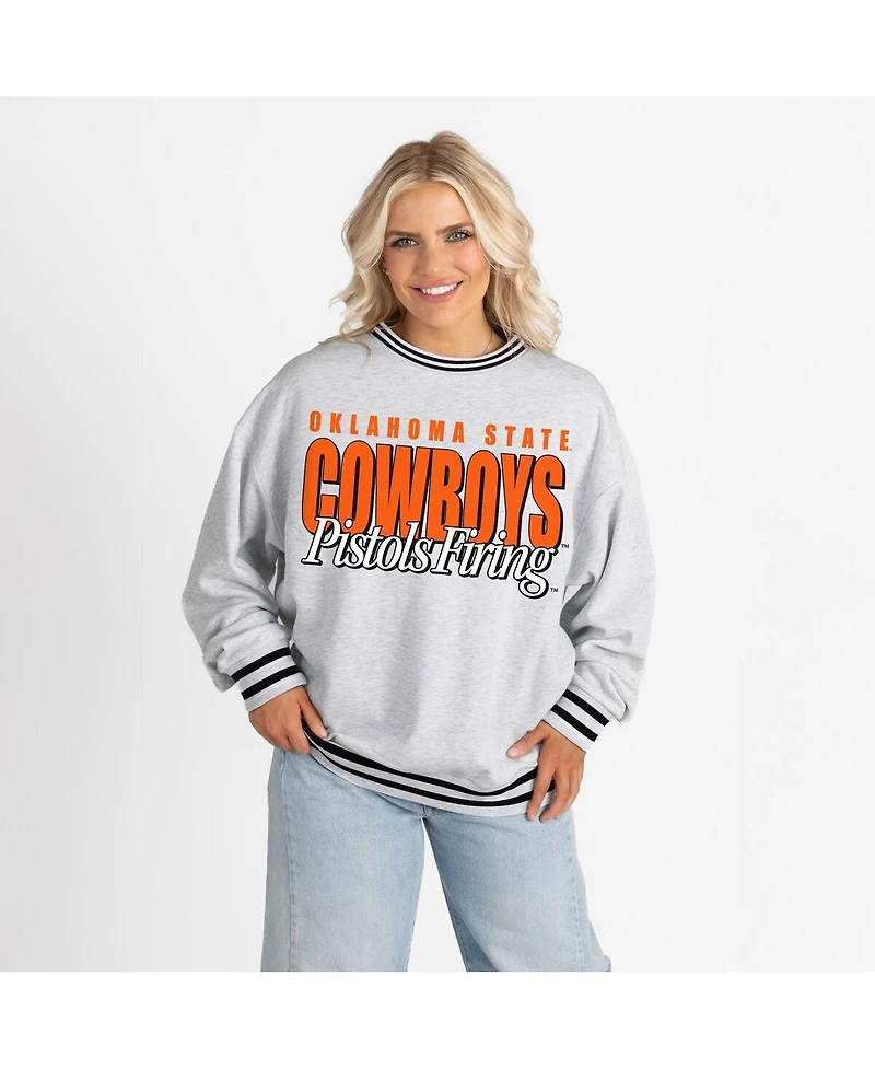 Gameday Couture Women's Gray Oklahoma State Cowboys Oversized Showdown Ringer Stripe Sweatshirt