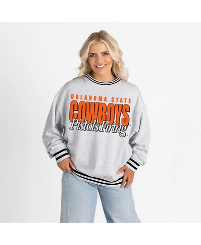 Gameday Couture Women's Gray Oklahoma State Cowboys Oversized Showdown Ringer Stripe Sweatshirt