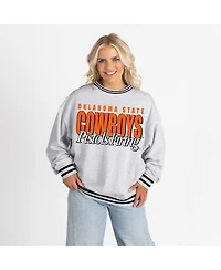 Gameday Couture Women's Gray Oklahoma State Cowboys Oversized Showdown Ringer Stripe Sweatshirt