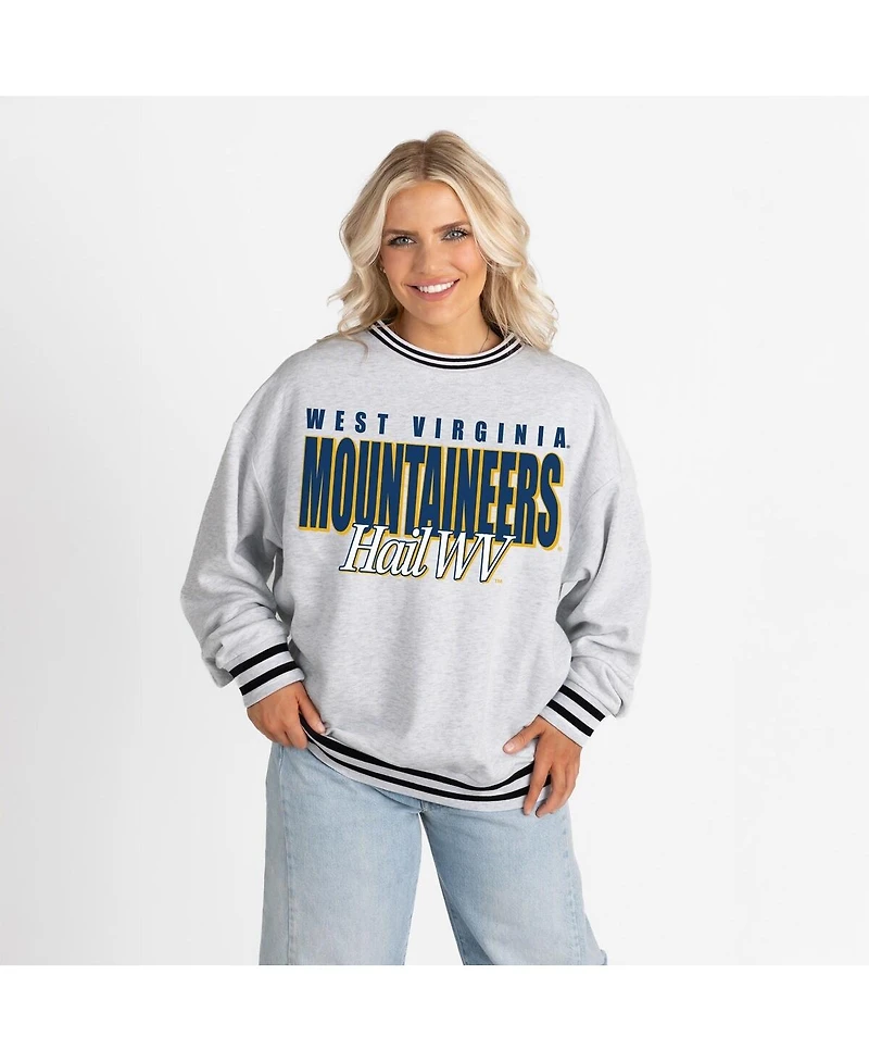 Gameday Couture Women's Gray West Virginia Mountaineers Oversized Showdown Ringer Stripe Sweatshirt