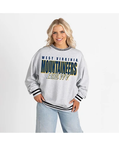 Gameday Couture Women's Gray West Virginia Mountaineers Oversized Showdown Ringer Stripe Sweatshirt