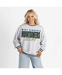 Gameday Couture Women's Gray West Virginia Mountaineers Oversized Showdown Ringer Stripe Sweatshirt