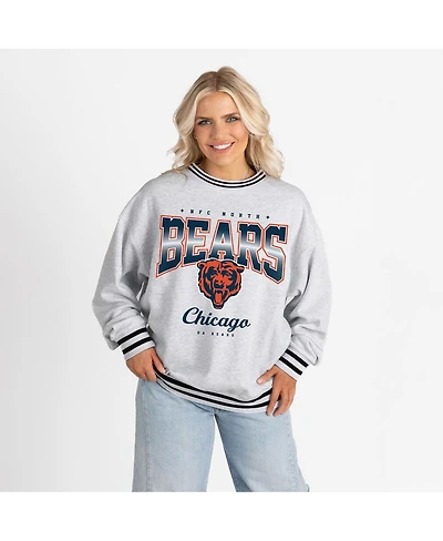Gameday Couture Women's Ash/Black Chicago Bears Oversized Gridiron Drive Ringer Stripe Sweatshirt