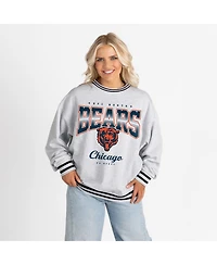Gameday Couture Women's Ash/Black Chicago Bears Oversized Gridiron Drive Ringer Stripe Sweatshirt