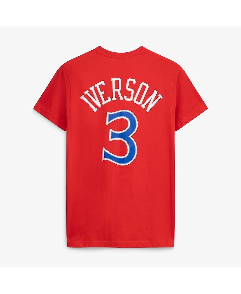 Mitchell & Ness Men's and Women's Allen Iverson Red Philadelphia 76ers Hardwood Classics Name Number T-Shirt