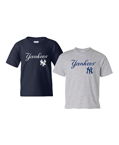 Soft As A Grape Big Boys and Girls Navy/Heather Gray New York Yankees 2-Pack Logo T-Shirt Set